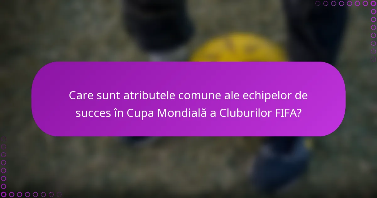 Care sunt atributele comune ale echipelor de succes în Cupa Mondială a Cluburilor FIFA?