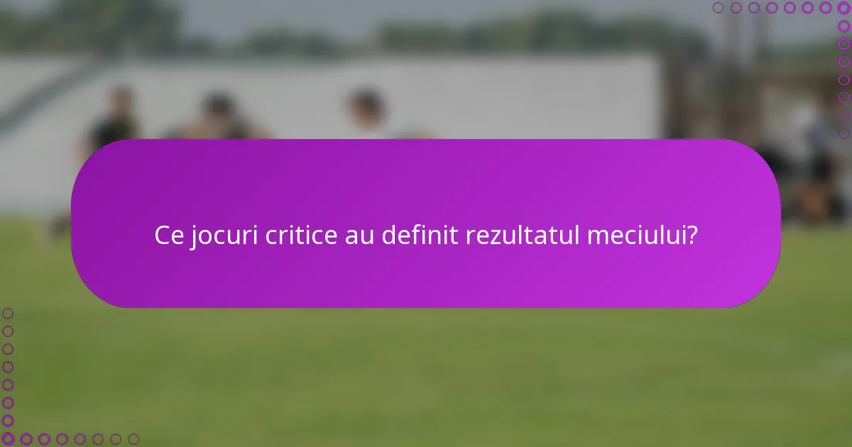 Ce jocuri critice au definit rezultatul meciului?